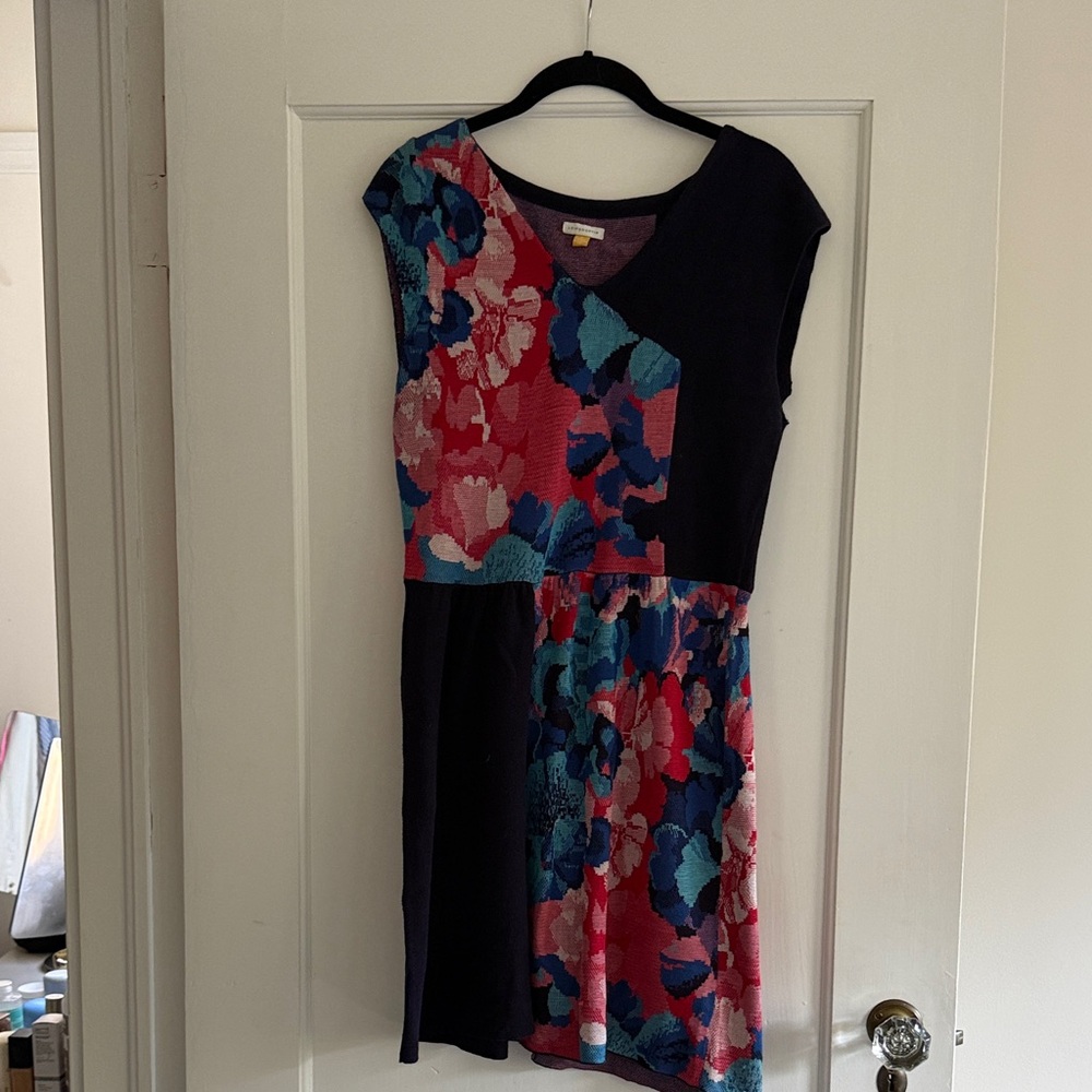 Leifsdottir Asymmetrical Dress in Black and Pink Floral